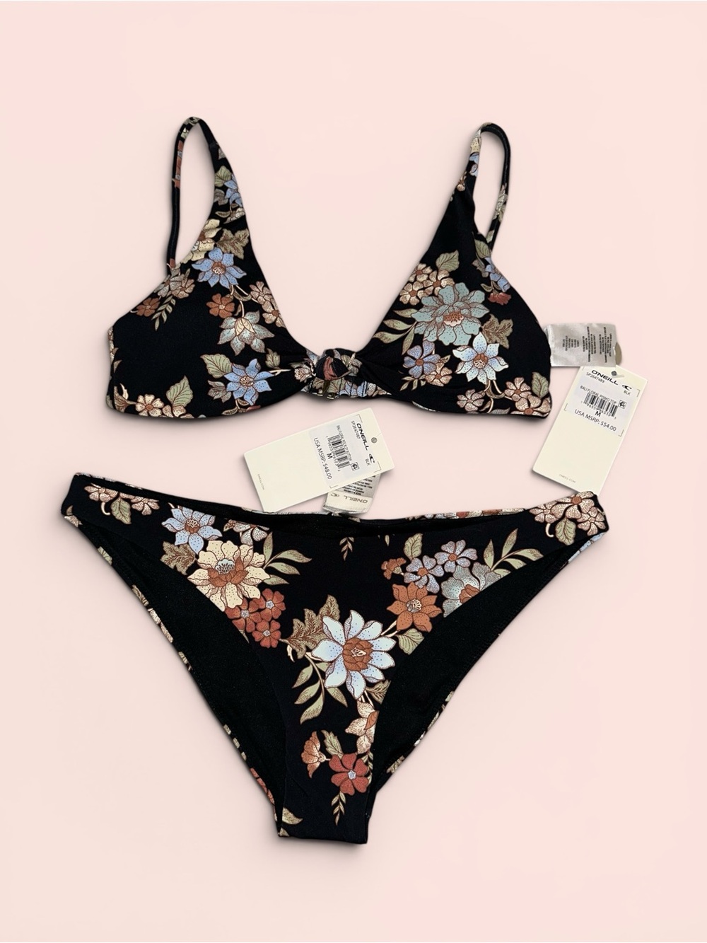 O'Neill Black Floral Triangle Bikini Set - Multicolor Flowers